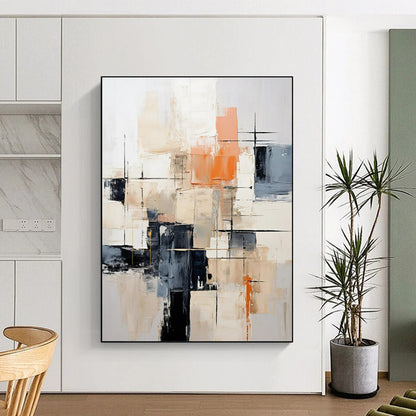 Beige, Orange & Black Abstract - Textured Abstract Painting On Canvas CT2261