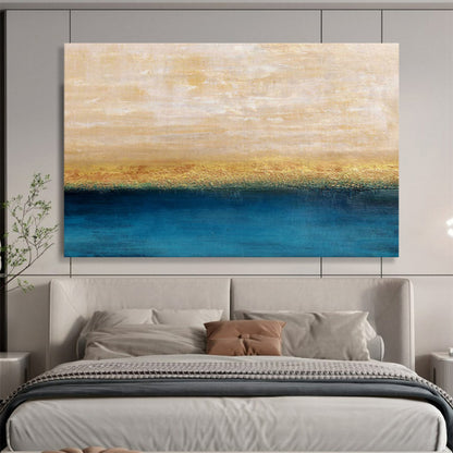 “Serene Horizon - Beiges, Golds, and Deep Blues” Painting On Canvas DKH017