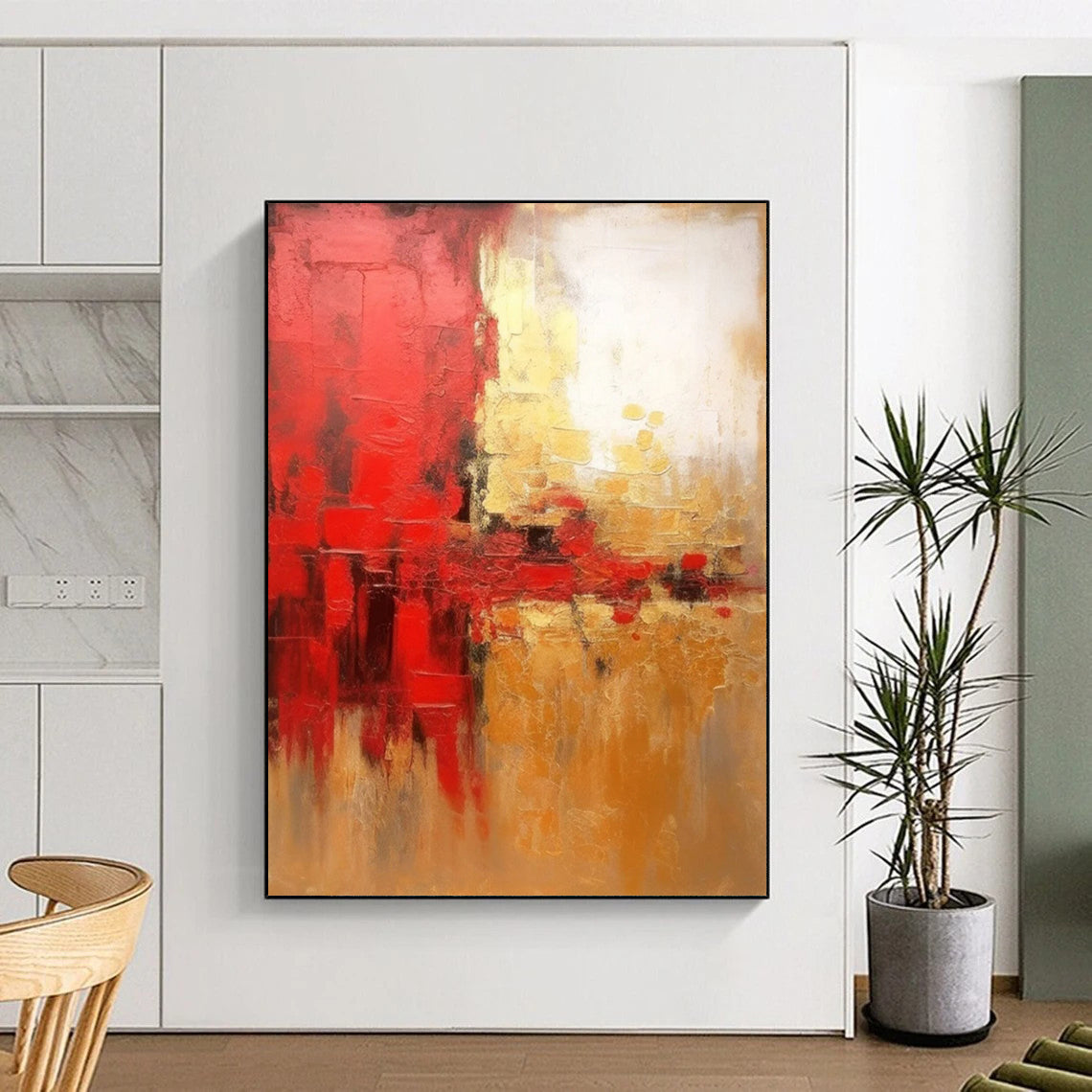 “Red - Gold Abstract Clash” - Abstract Expressionist Painting On Canvas DTP069