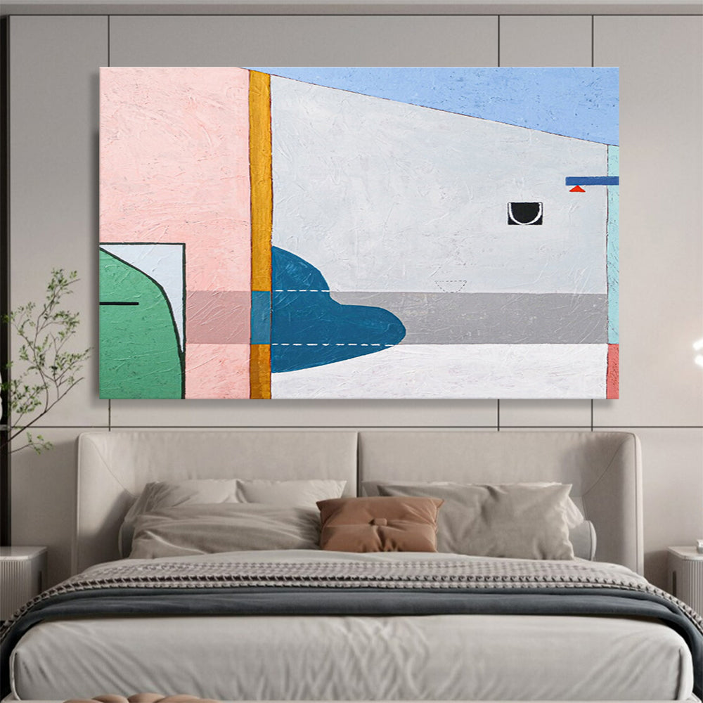 “Pink - Teal Geometric Play” Abstract Acrylic Painting On Canvas DKH548