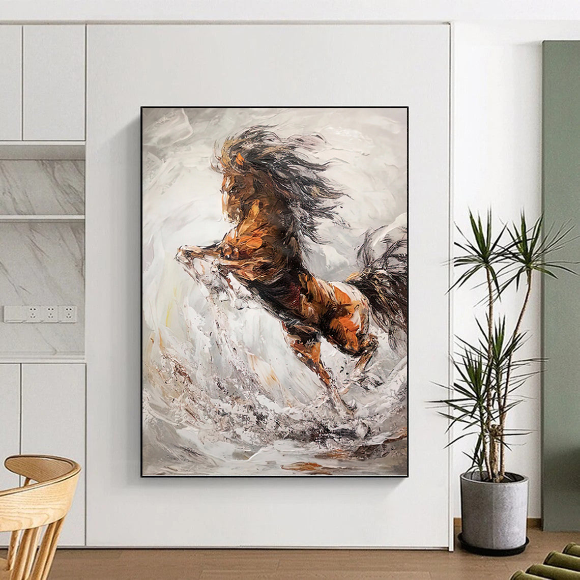 Dynamic Rearing Horse in Abstract Brushstrokes - Equine Painting On Canvas DKH1431