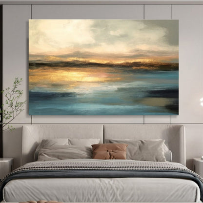 “Golden Sunset Reflection” Abstract Landscape Painting On Canvas DKH340