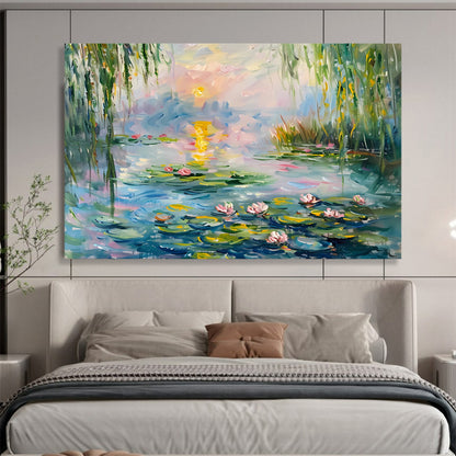 Water Lilies at Sunset - Impressionist Landscape Painting On Canvas DLZ194