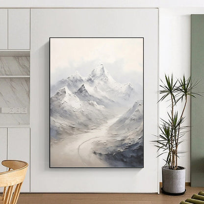 Snowy Mountain Range with River - Abstract Landscape Painting On Canvas DKH1264