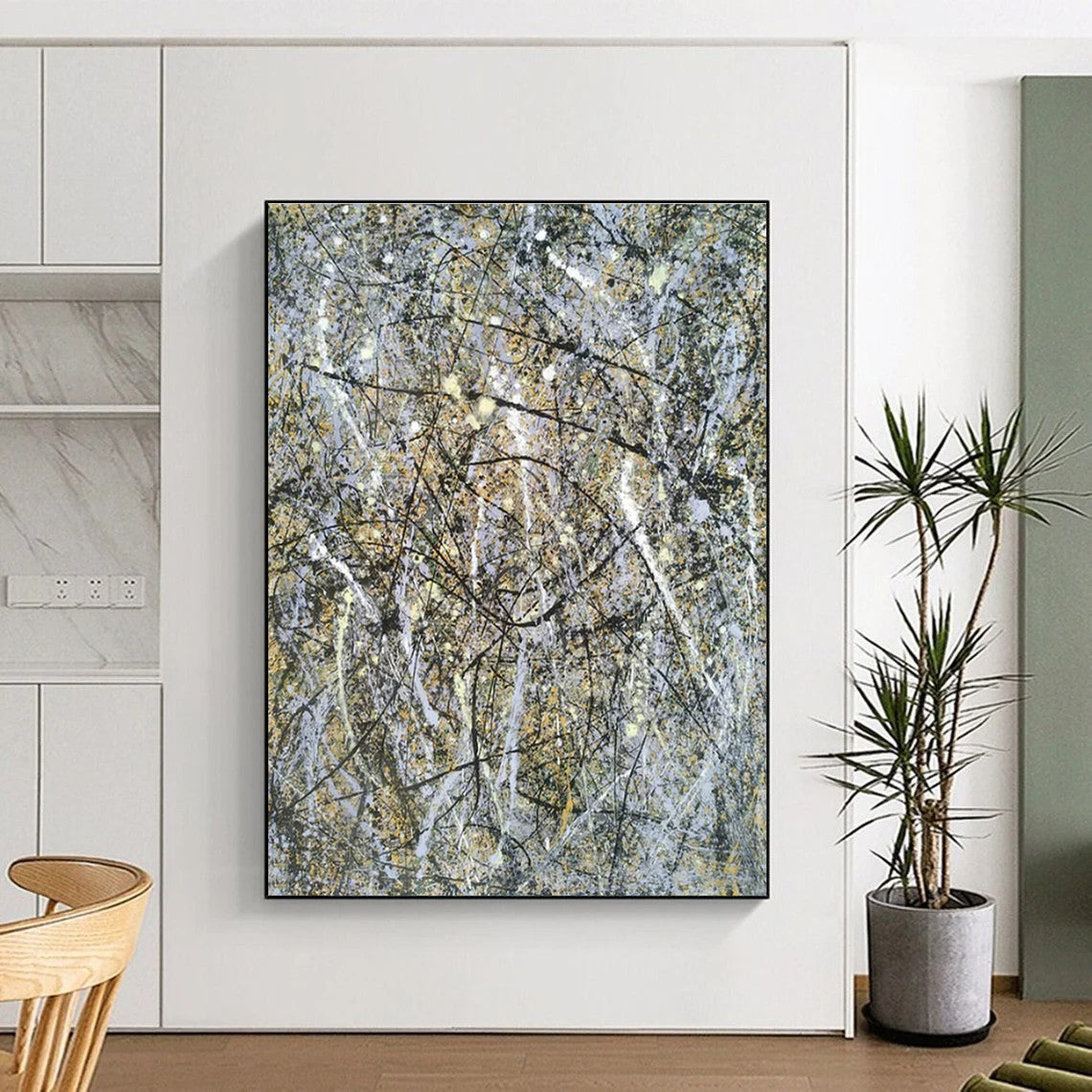 “Chaotic Gray Splatters” ，Abstract Expressionist Drip Painting CT0905