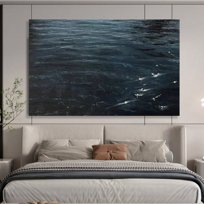 “Dark Ocean Depths” - Deep Blue & Black Realist Seascape Painting On Canvas DLZ263