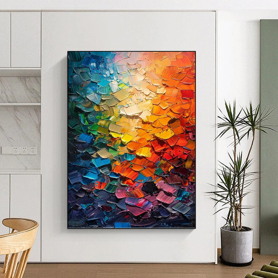 “Rainbow Palette Knife” - Colorful Abstract Palette Knife Textured Painting On Canvas DKH1555
