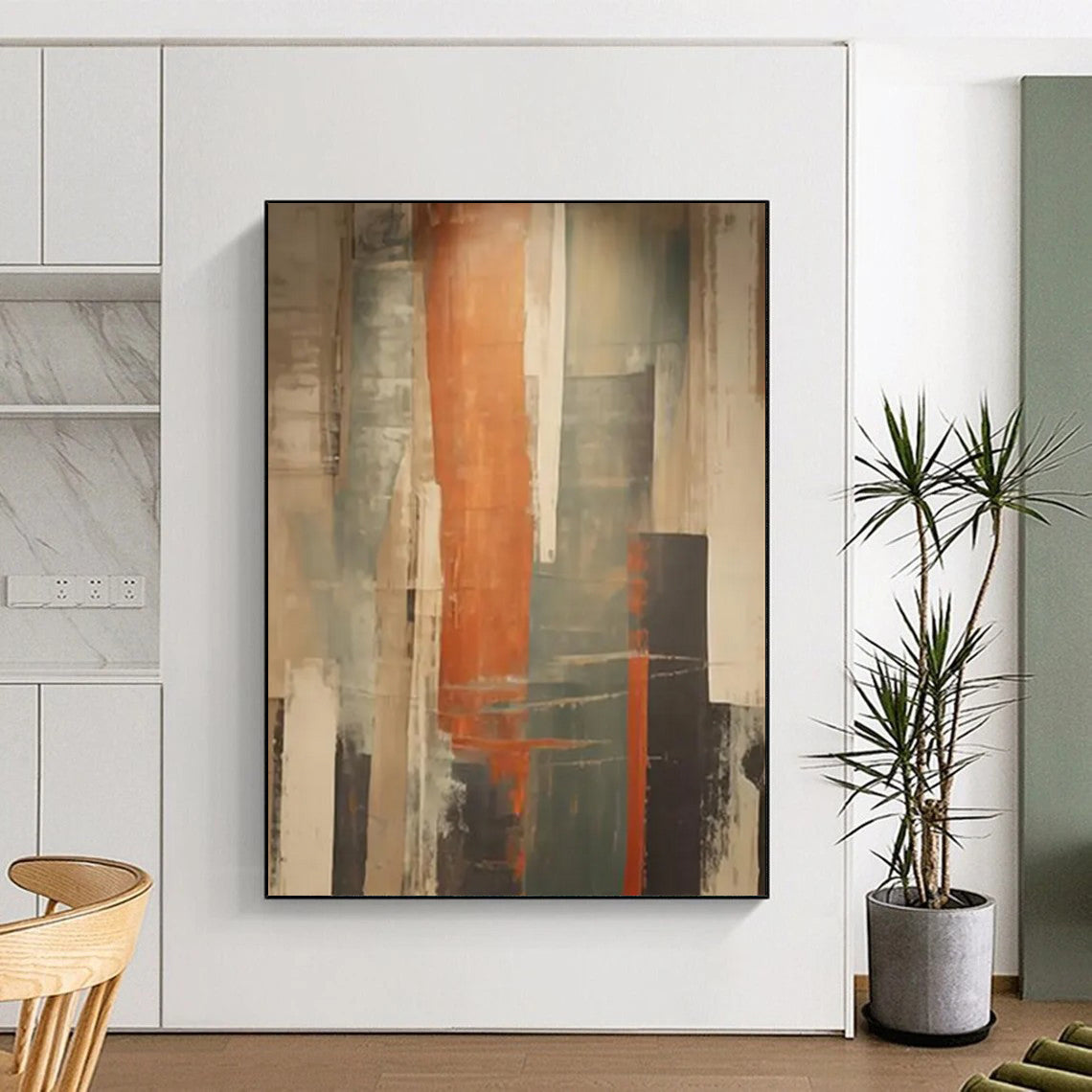 “Vertical Orange - Gray Abstract” - Modern Abstract Painting On Canvas DTP113