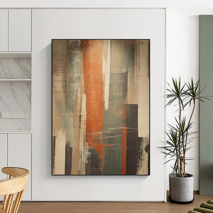 “Vertical Orange - Gray Abstract” - Modern Abstract Painting On Canvas DTP113