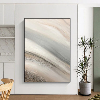 “Beige, Gray & Silver Abstract” - Beige, Gray & Silver Abstract Painting On Canvas DKH1215