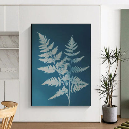 “Cyanotype Fern: Blue - White Botanical Print” ，Botanical Cyanotype Art CT0874