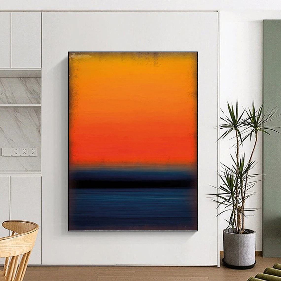 “Gradient Sunset Stripes in Orange & Blue” - Color Field Sunset Painting On Canvas DKH1601