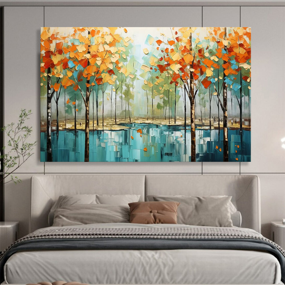“Autumn Forest Reflection” Impressionist Landscape Painting On Canvas DLZ163