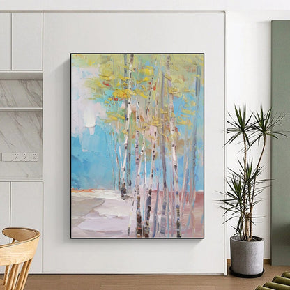 Colorful Birch Grove - Impressionistic Landscape Painting On Canvas DKH1300