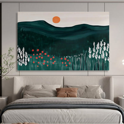 Minimalist Mountain Sunset Folk - Art Painting On Canvas DKH224