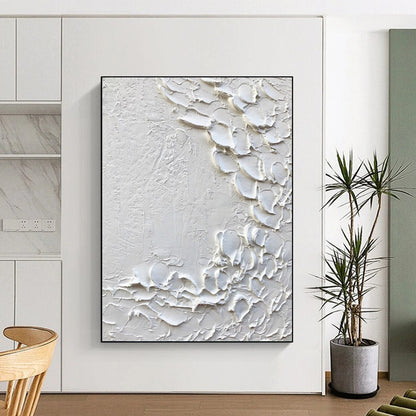 “White, Textured Blossoms ‘Pure Whimsy’” - Impasto Abstract Painting On Canvas DTP373