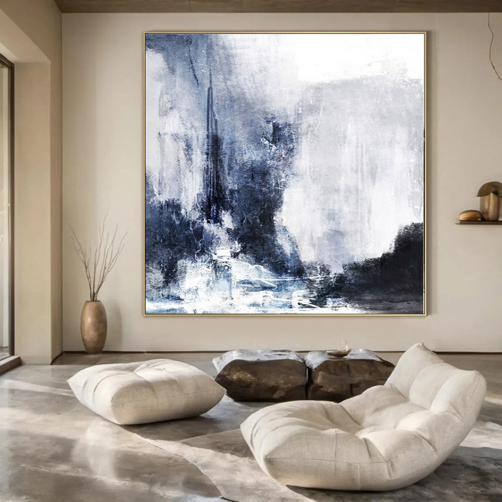 “Blue - Gray Abstract Cityscape” – Abstract Cityscape Painting CT1132