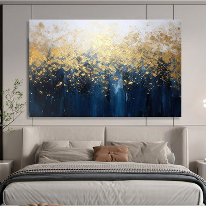 “Gold, Blue, Forest ‘Enchanted Golden Woods’” - Fantasy Landscape Painting On Canvas DLZ048