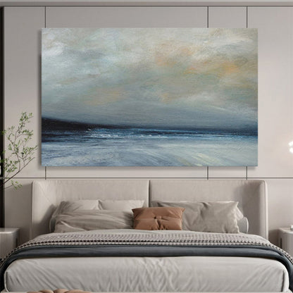 “Gray, Blue, Misty Ocean ‘Moody Maritime’” - Impressionist Seascape Painting On Canvas DLZ022