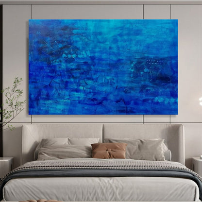 Deep Blue Abstract “Mystic Blue Depths” Painting On Canvas DKH072