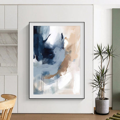 Blue & Beige, Fluid Strokes - "Calm Currents" - Abstract Acrylic Art CT1829