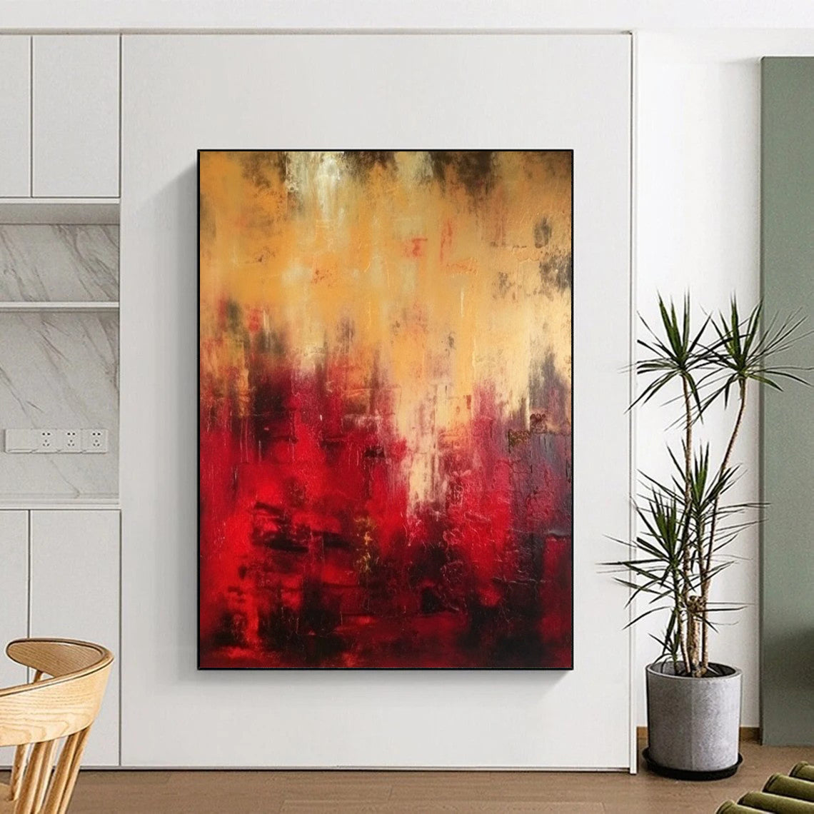 “Red - Gold Abstract Intensity” - Abstract Expressionist Painting On Canvas DTP073