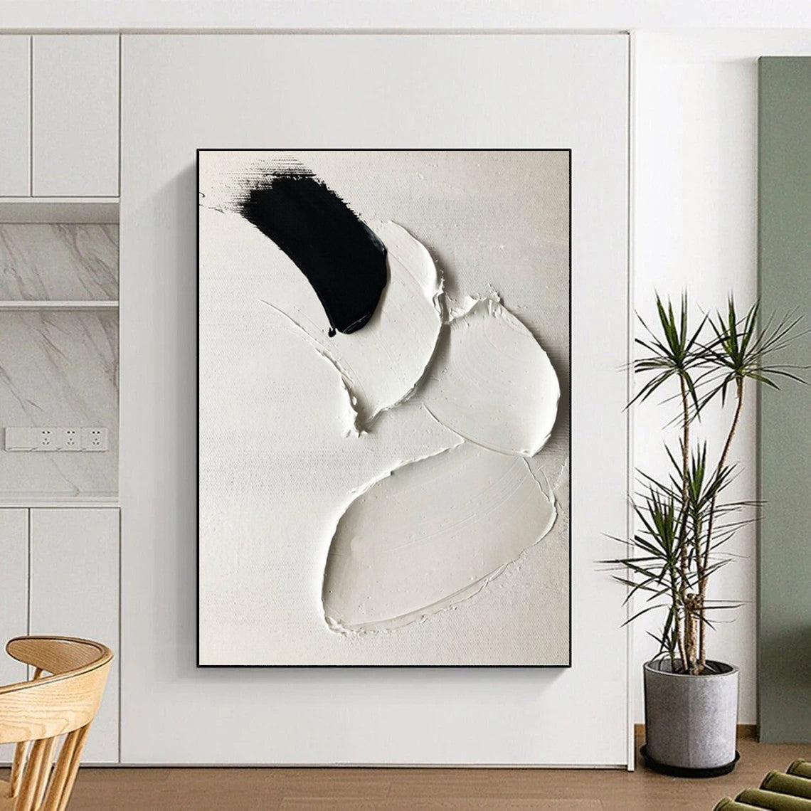 “Black & White Palette Knife” - Bold Minimalist Painting On Canvas DKH1665