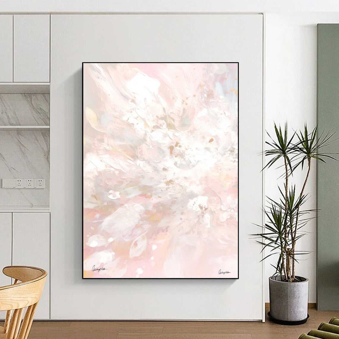 “Pink - Tinted Floral Dream” - Ethereal Flower Abstraction Painting On Canvas DKH1088