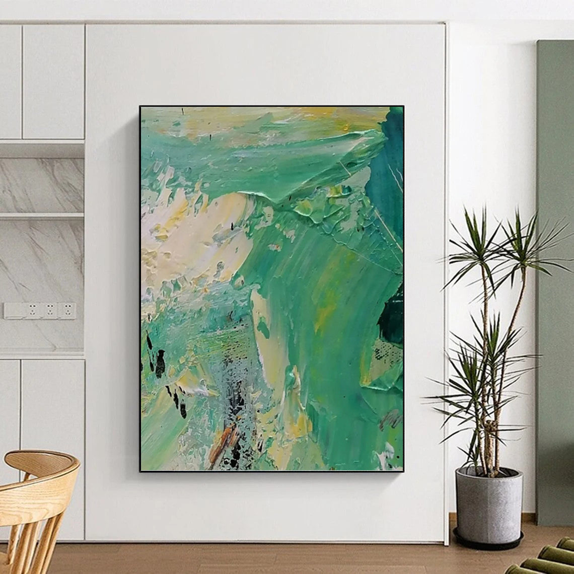 Turquoise and Yellow Impasto - Abstract Impasto Painting On Canvas DKH1270