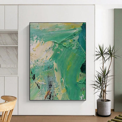 Turquoise and Yellow Impasto - Abstract Impasto Painting On Canvas DKH1270