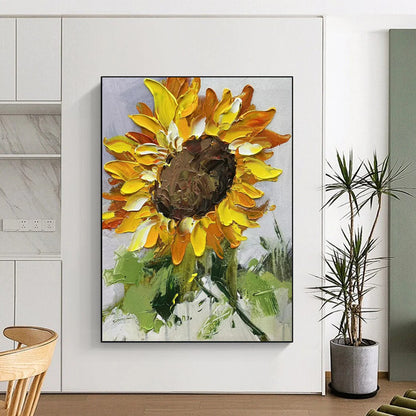 “Textured Sunflower” - Yellow, Orange & Brown Sunflower Painting On Canvas CT2199