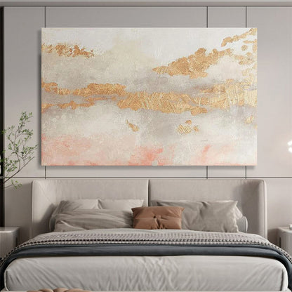 “Gold - Pink Abstract Textures” Abstract Mixed - Media Painting On Canvas DKH440