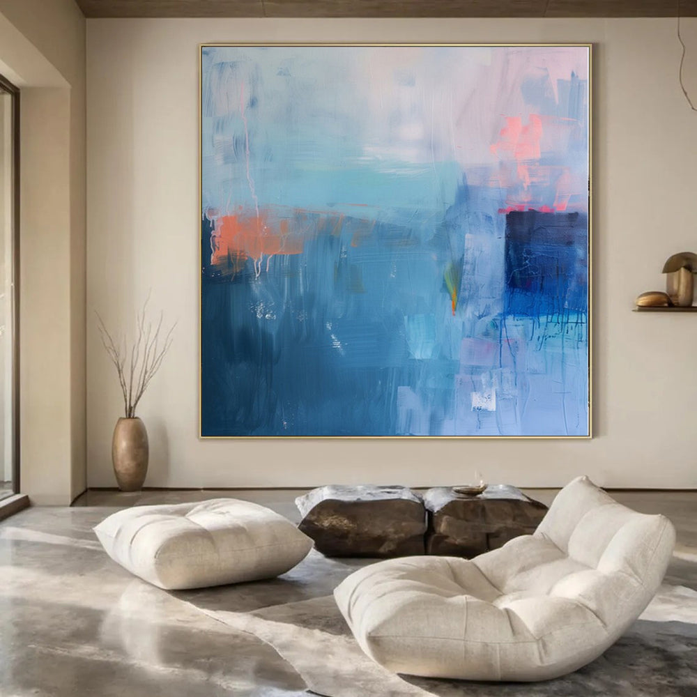 “Blue - Orange Abstract Drips” – Abstract Expressionist Painting CT1178