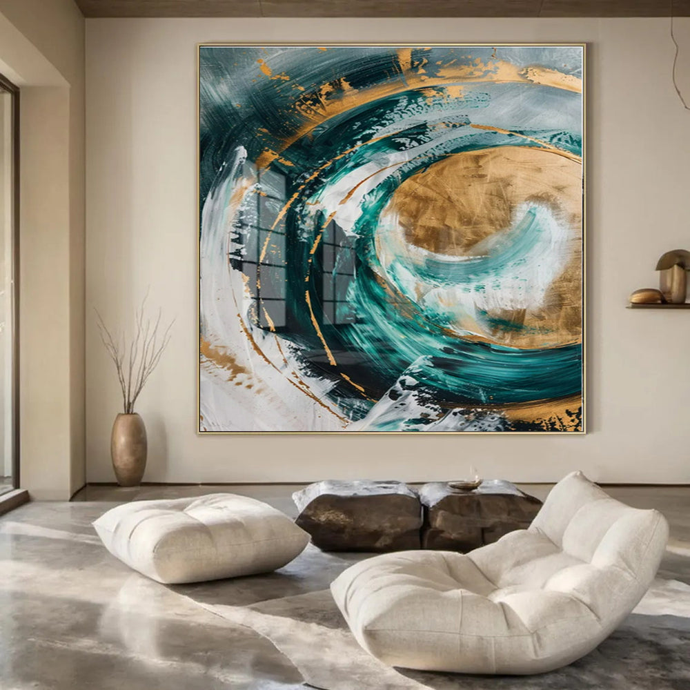 Teal & Gold Swirl: Reflective Abstraction - Abstract Metallic Acrylic CT1250