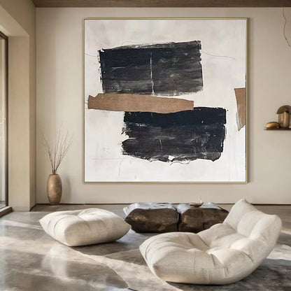 “Black - Brown Collage on White” – Mixed - Media Abstract Art CT1145