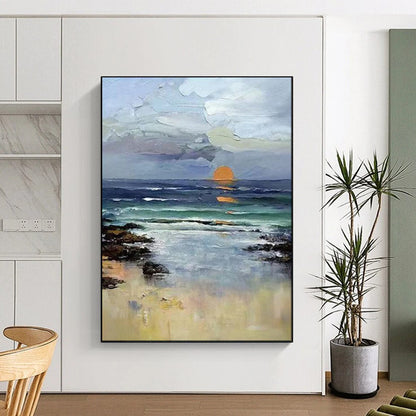 “Impressionistic Sunset Beach” – Landscape Oil Painting On Canvas CT2115