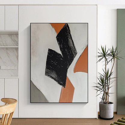 “Black - Orange Geometric Shapes” - Minimalist Abstract Painting On Canvas DTP111