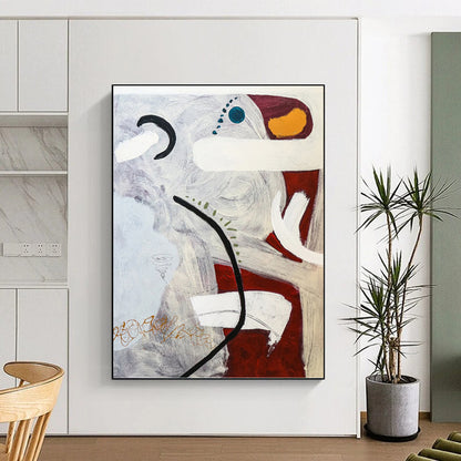 “Gray - Toned Abstract with Red, White, and Colorful Accents” - Expressive Abstract Painting On Canvas DKH1108