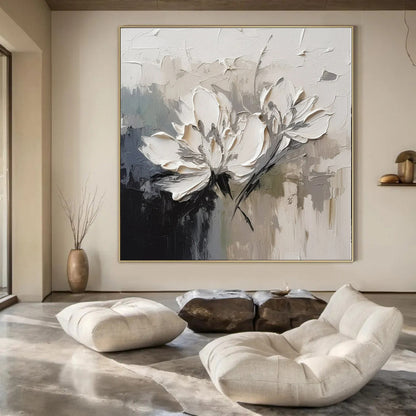 Textured White Flowers - Impasto Floral Oil On Canvas CT1342