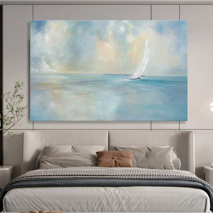 “Sailboat on Soft Sea” Impressionist Oil Painting On Canvas DKH436