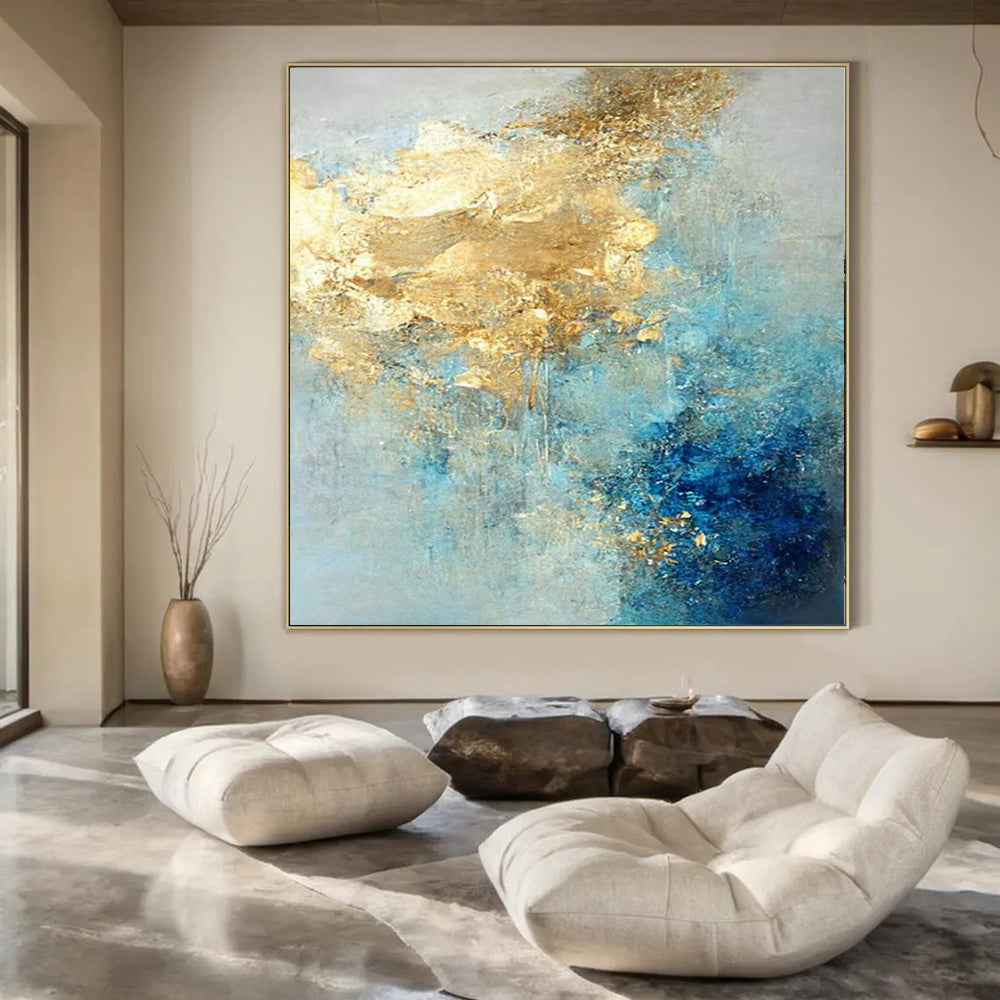 “Blue - Gold Misty Dreamscape” – Textured Abstract Art CT1025