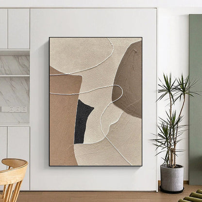 “Neutral - Toned Abstract with White Lines and Shapes” - Minimalist Textured Painting On Canvas DKH1112