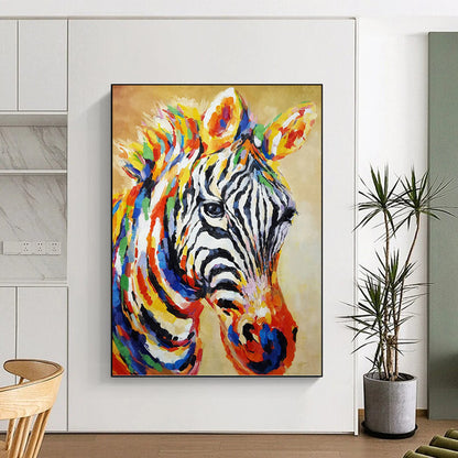 Colorful Zebra Portrait in Vibrant Hues - Wildlife Painting On Canvas DKH1442