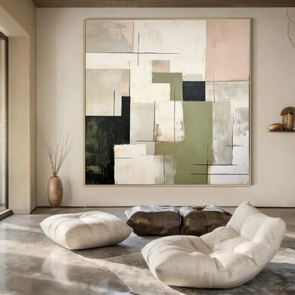 Mixed Neutrals, Geometric Shapes & Lines - "Structured Serenity" - Abstract Oil Painting CT1445