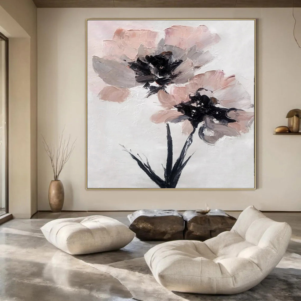 Textured Pink Flowers - Impasto Floral Acrylic Painting CT1428