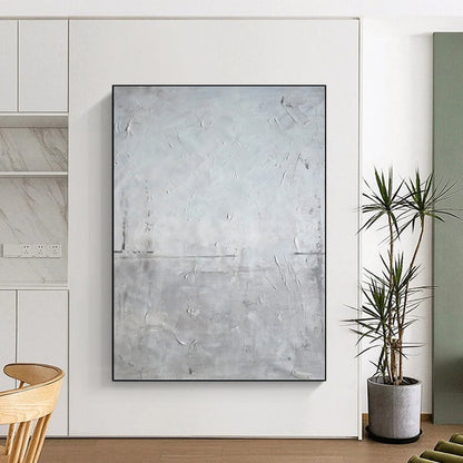 “White Textured Stillness” - Gray & White Minimalist Textured Painting On Canvas DKH1581