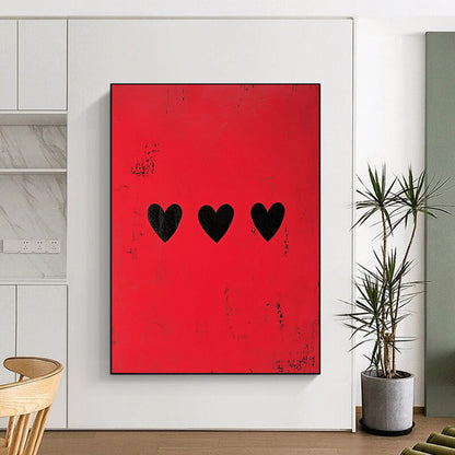“Red with Three Black Hearts” - Minimalist Pop Art CT1935