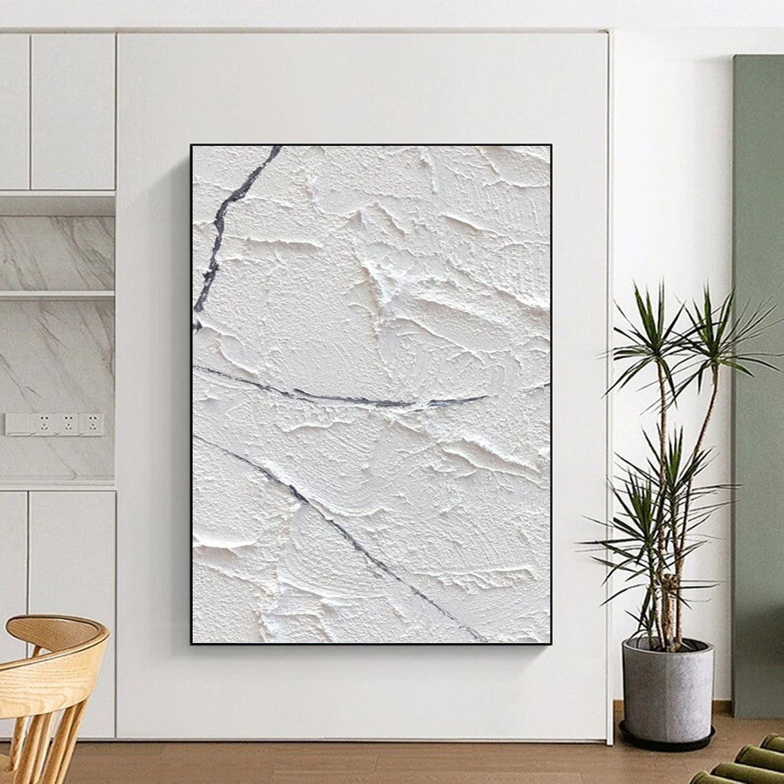 “White Plaster - Like Textures” - Minimalist Abstract Painting On Canvas DKH1673