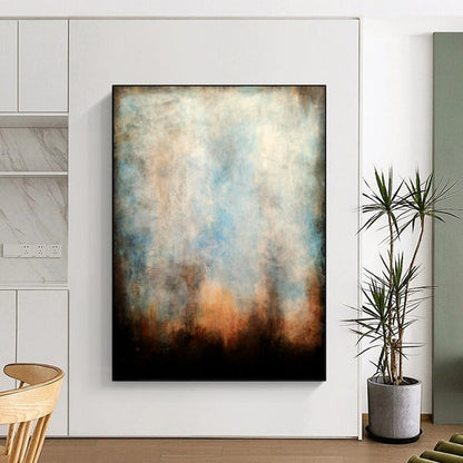 “Muted Blue & Brown Atmospheric Abstract” - Abstract Painting On Canvas CT2324
