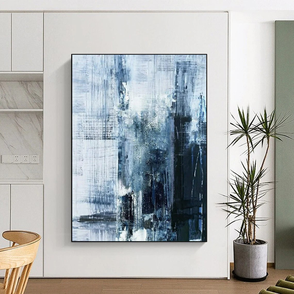 “Blue - Gray Abstract Cityscape” - Abstract Painting On Canvas CT2343